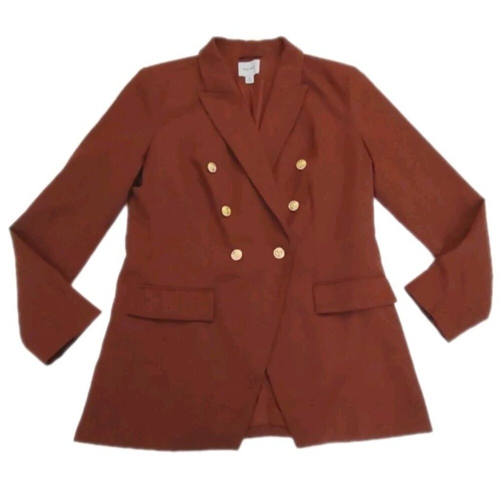 Nine West Brown Copper Rust Double Breasted Blazer Suit Jacket Size Medium